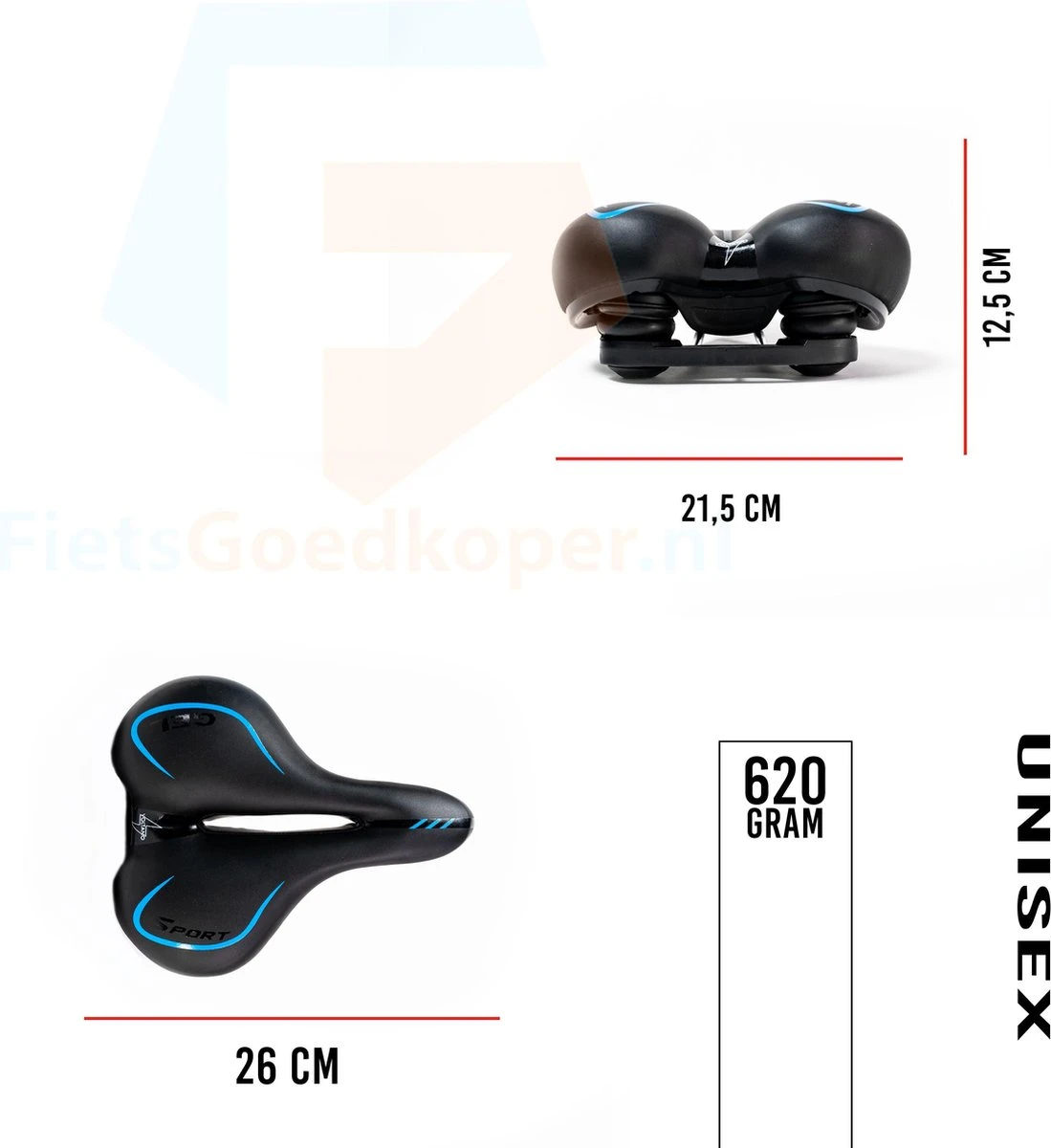 Voltano City / Tour Fietszadel - Comfortabel Gel Zadel - Met Uitsparing - Unisex - Zwart / Blauw - Elastomeren Vering Voor Extra Comfort 5 Voltano City / Tour Fietszadel - Comfortabel Gel Zadel - Met Uitsparing - Unisex - Zwart / Blauw - Elastomeren Vering Voor Extra Comfort - Afbeelding 3