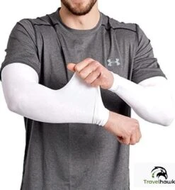 Travelhawk Arm Sleeve - Sleeve - Sleeves - Armstukken - Armstukken Wielrennen - Zonbescherming - 2 Stuks - Wit - Maat XL