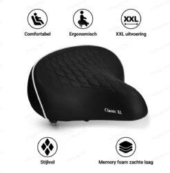Philippe Sail Fietszadel Black Classic XXL, Stijlvol En Comfortabel Zadel Voor Veel Fietsplezier, Ergonomisch, Groot Zadel, Zacht En Geschikt Voor Alle Fietsen Inclusief Elektrische Fietsen