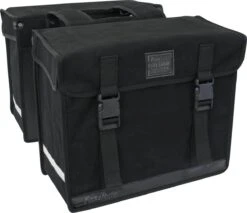 FastRider Canvas 94 Dubbele Fietstas - Bevat Snelsluitingen, Uitsparing Voor Snelbinders En LED Verlichting - Reflectiestrepen - 56 Liter - Zwart