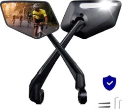 Beyond Gold - Fietsspiegel - Links - Reflectie Strip - E Step - Elektrische Fiets - Mountain Bike - Incl Grote Kijkhoek - Achteruitkijkspiegel - 360º Verstelbaar - Multifunctioneel - Incl Inbussleutel - Fiets Spiegel
