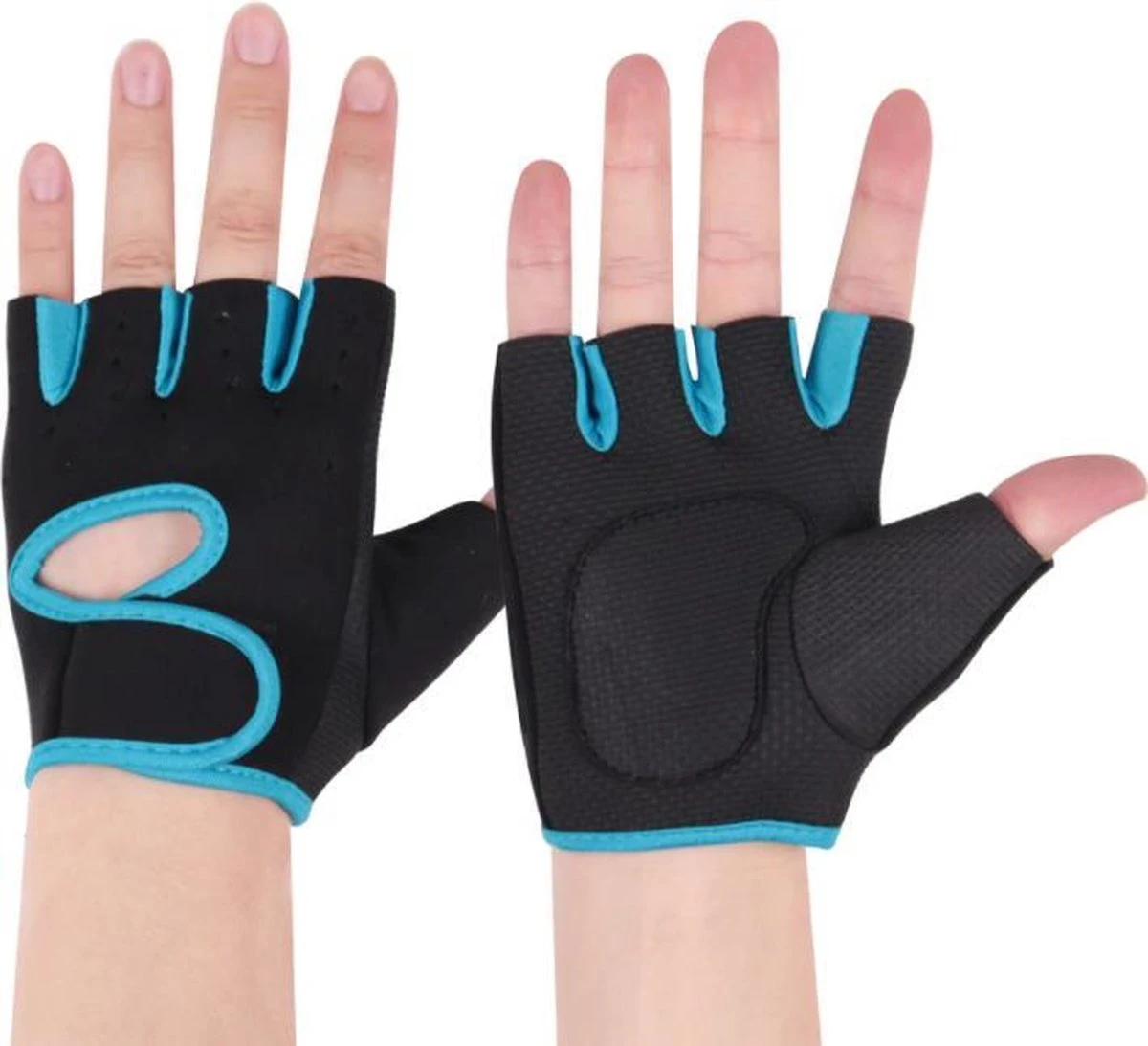 Fitnesshandschoenen - Sporthandschoenen - Zwart/Blauw - Maat M 3 Fitnesshandschoenen - Sporthandschoenen - Zwart/Blauw - Maat M