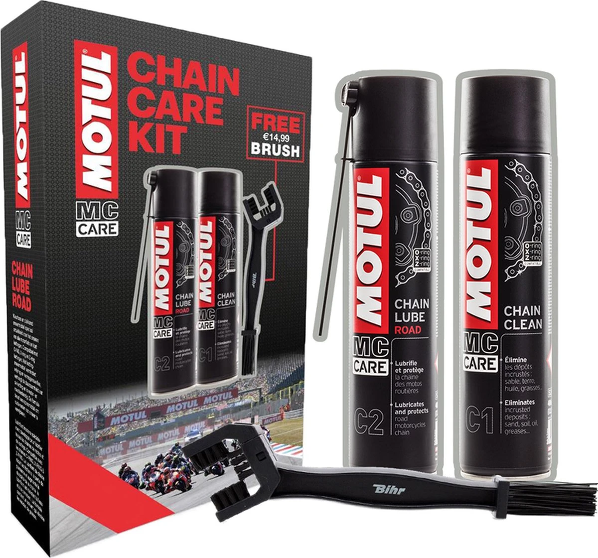 Motul Chain Care Kit Motor Ketting Onderhouds Kit - C1 & C2 Met Gratis Kettingborstel 3 Motul Chain Care Kit Motor Ketting Onderhouds Kit - C1 & C2 Met Gratis Kettingborstel