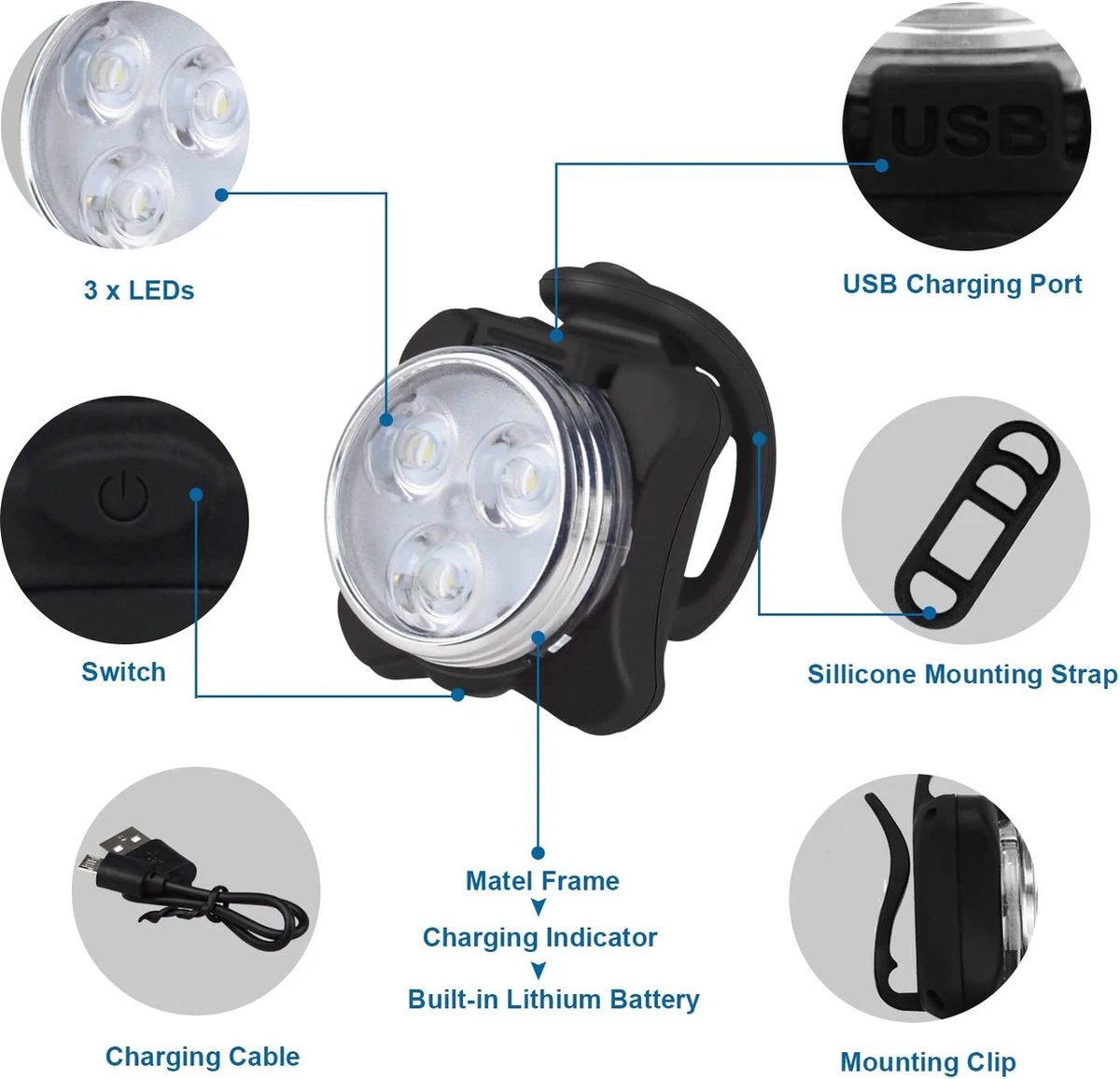 BOTC Fietsverlichting USB Oplaadbaar - Oplaadbare USB Led Fietslamp - Voorlicht & Achterlicht - Waterdicht 4 BOTC Fietsverlichting USB Oplaadbaar - Oplaadbare USB Led Fietslamp - Voorlicht & Achterlicht - Waterdicht - Afbeelding 2