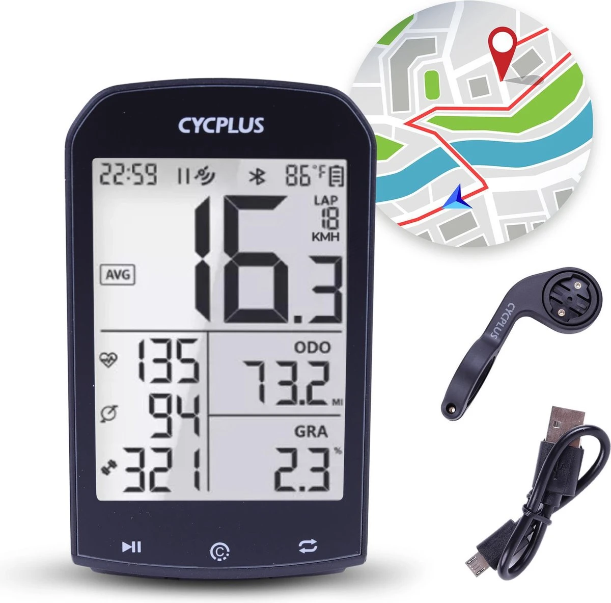 Cycplus® Draadloze & Waterbestendige Fietscomputer - Datavisualisatie D.m.v Bluetooth - Fiets GPS - Extra Groot Scherm - Zwart 3 Cycplus® Draadloze & Waterbestendige Fietscomputer - Datavisualisatie D.m.v Bluetooth - Fiets GPS - Extra Groot Scherm - Zwart