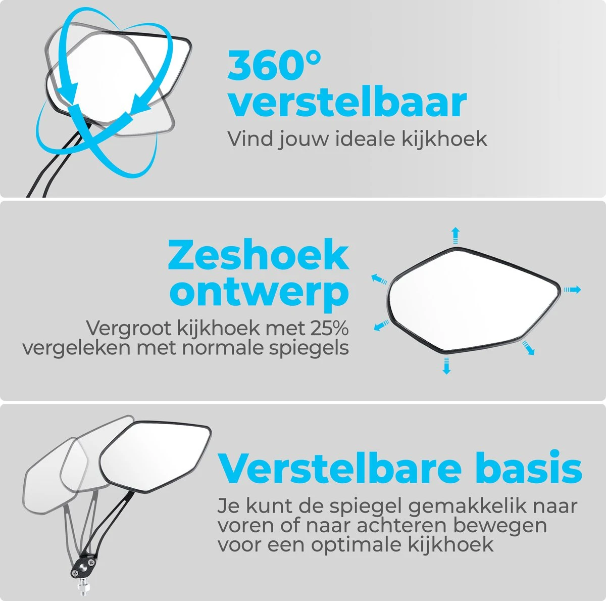 NueNext Fietsspiegel Ebike 2 Stuks – Achteruitkijk Spiegel Op Stuur – Multi-verstelbaar – 360 Rotatie - Speed-pedelec 7 NueNext Fietsspiegel Ebike 2 Stuks – Achteruitkijk Spiegel Op Stuur – Multi-verstelbaar – 360 Rotatie - Speed-pedelec - Afbeelding 5