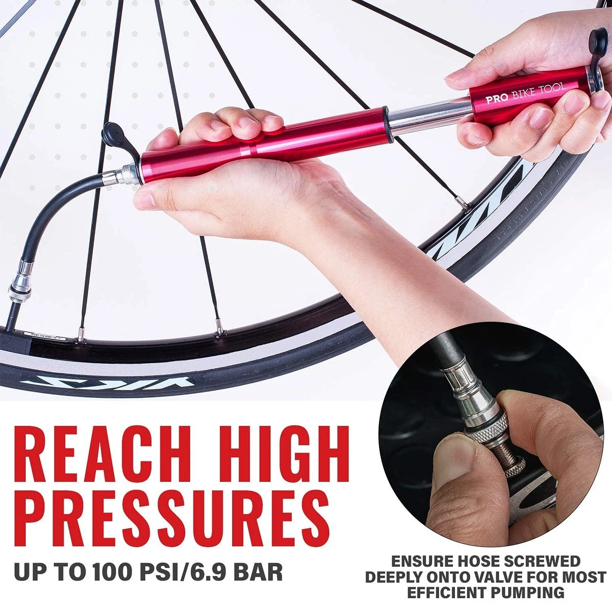 PRO BIKE TOOL Mini Luchtpomp Fiets, Fietspomp Voor Alle Ventielen (Presta & Schrader), Hoge Druk Tot 6,9 Bar / 100 PSI, Betrouwbare, Compacte & Lichtgewicht Framepomp, Pomp Voor Racefiets & Mountainbike. 7 PRO BIKE TOOL Mini Luchtpomp Fiets, Fietspomp Voor Alle Ventielen (Presta & Schrader), Hoge Druk Tot 6,9 Bar / 100 PSI, Betrouwbare, Compacte & Lichtgewicht Framepomp, Pomp Voor Racefiets & Mountainbike. - Afbeelding 5