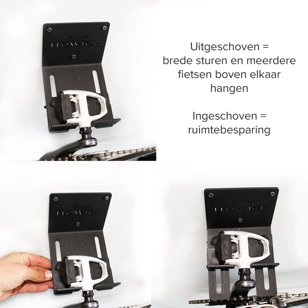Flowter® Trapper Hanger - Fiets Ophangsysteem Aan De Trapper - Fiets Ophangbeugel - Universele Fiets Muurbeugel - Fietsbeugel Met Gratis Wieldragers+ 6 Flowter® Trapper Hanger - Fiets Ophangsysteem Aan De Trapper - Fiets Ophangbeugel - Universele Fiets Muurbeugel - Fietsbeugel Met Gratis Wieldragers+ - Afbeelding 4