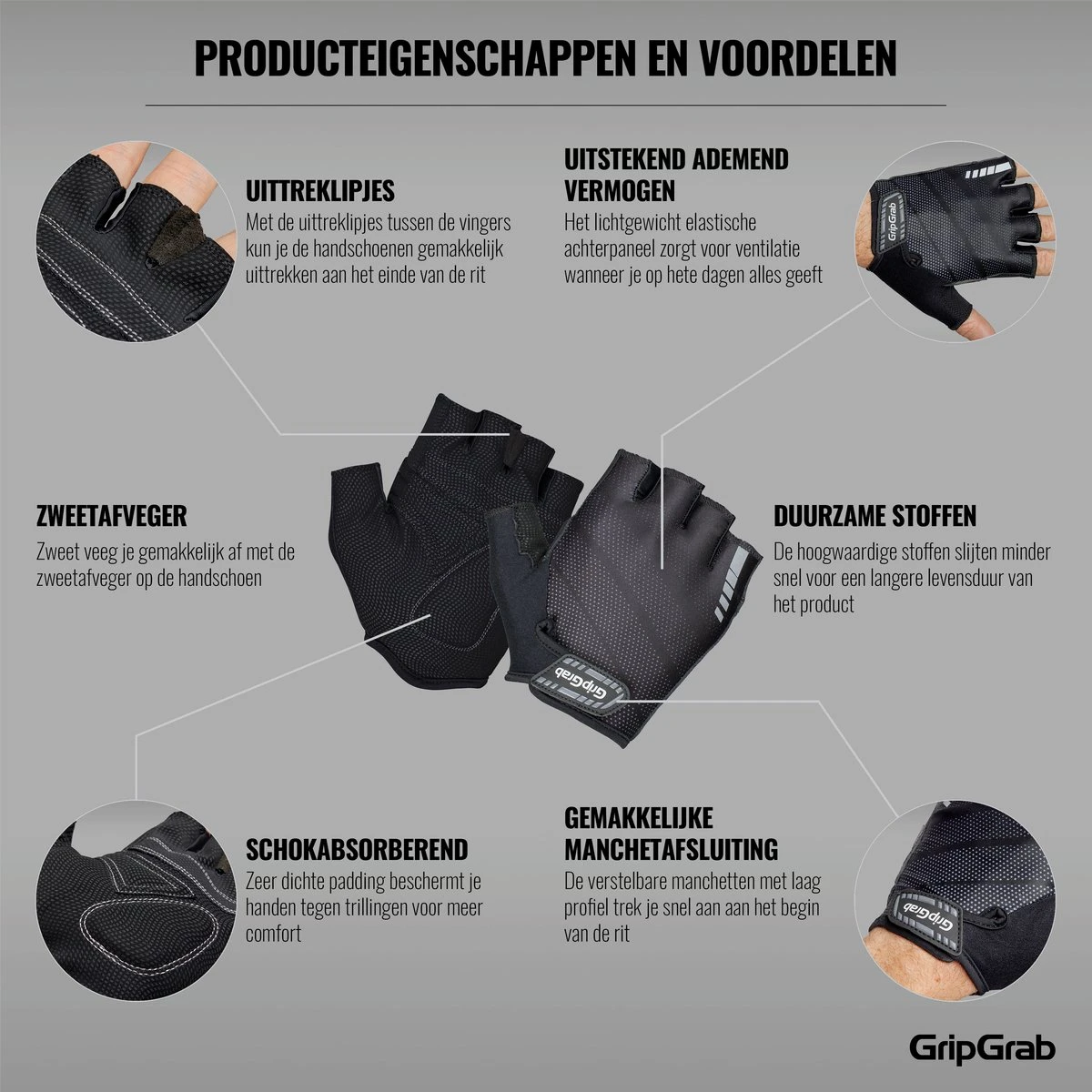 GripGrab - Rouleur Padded Korte Vinger Zomer Fietshandschoenen - Zwart - Unisex - Maat M 4 GripGrab - Rouleur Padded Korte Vinger Zomer Fietshandschoenen - Zwart - Unisex - Maat M - Afbeelding 2