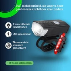 Quled Fietsverlichting USB Oplaadbaar - Oplaadbare USB Led Fietslamp - Voorlicht & Achterlicht - Waterdicht -BOl Winkel 1200x1200 164