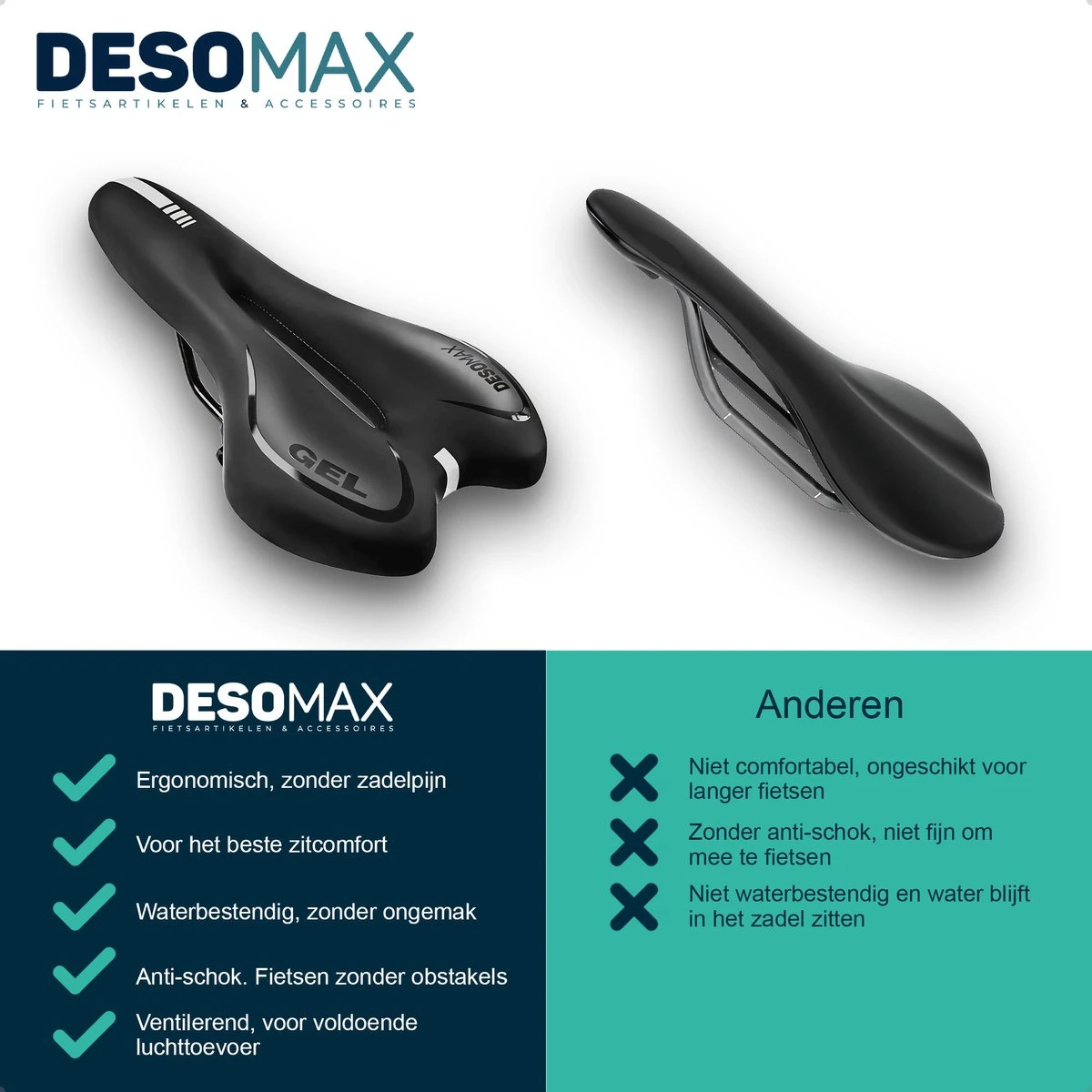 Fietszadel Voor Dames En Heren DesoMax Sport Comfortabel Gel Zadel - Unisex - Sport Design - Zwart - MTB En Race Geschikt. 6 Fietszadel Voor Dames En Heren DesoMax Sport Comfortabel Gel Zadel - Unisex - Sport Design - Zwart - MTB En Race Geschikt. - Afbeelding 4