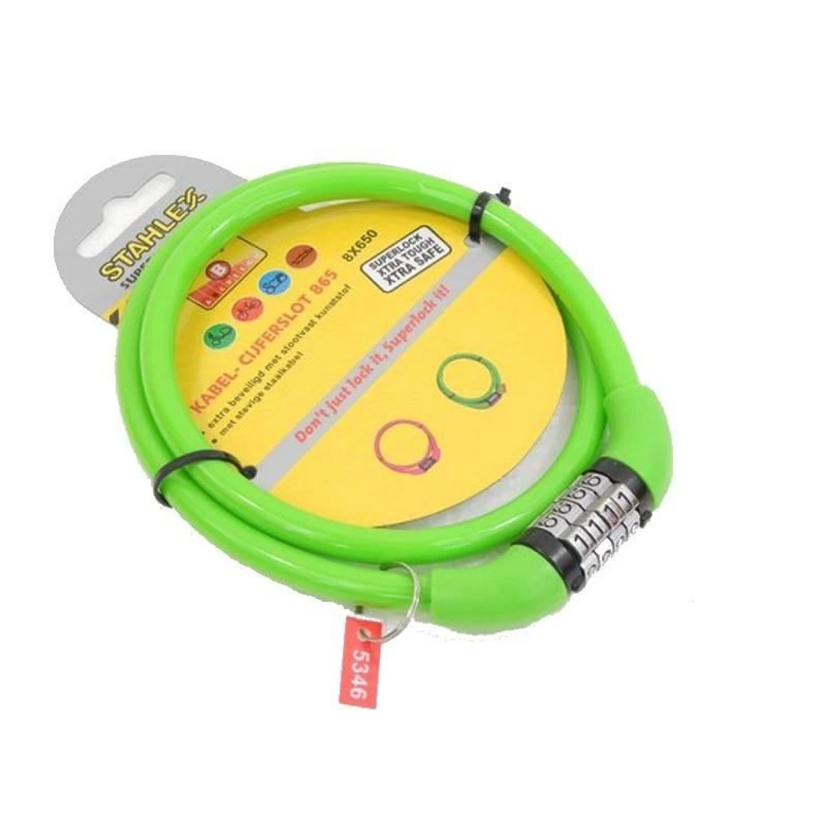 Benson Stahlex Ø10mm / 65cm Kabelslot Schlechts 110g Met 4-stellig Cijferslot | Het Eerste Fietsslot Voor Uw Kind | Groen 4 Benson Stahlex Ø10mm / 65cm Kabelslot Schlechts 110g Met 4-stellig Cijferslot | Het Eerste Fietsslot Voor Uw Kind | Groen - Afbeelding 2