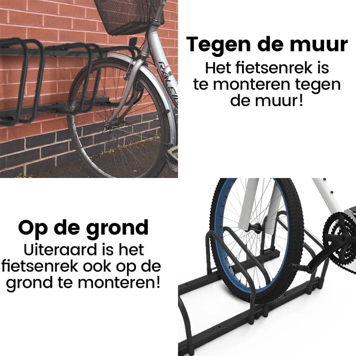 Alora Fietsenrek Voor 4 Fietsen Zwart- Met Muurbevestiging - Fietsen Rek 6 Alora Fietsenrek Voor 4 Fietsen Zwart- Met Muurbevestiging - Fietsen Rek - Afbeelding 4
