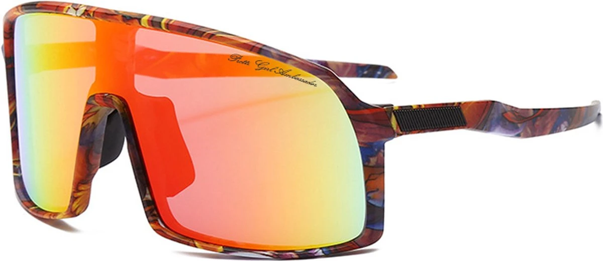 Sport Zonnebril 2023 - Fietsbril - Sportbril - Mountainbike - Goud Rood Spiegel - PGA 3 Sport Zonnebril 2023 - Fietsbril - Sportbril - Mountainbike - Goud Rood Spiegel - PGA