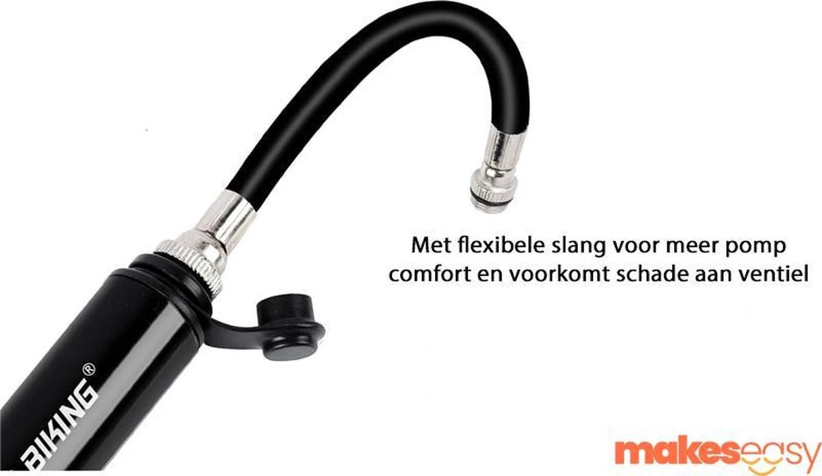 Fietspomp Racefiets | Mini Fietspomp | Met Flexible Slang | 8 Bar | Zwart 4 Fietspomp Racefiets | Mini Fietspomp | Met Flexible Slang | 8 Bar | Zwart - Afbeelding 2