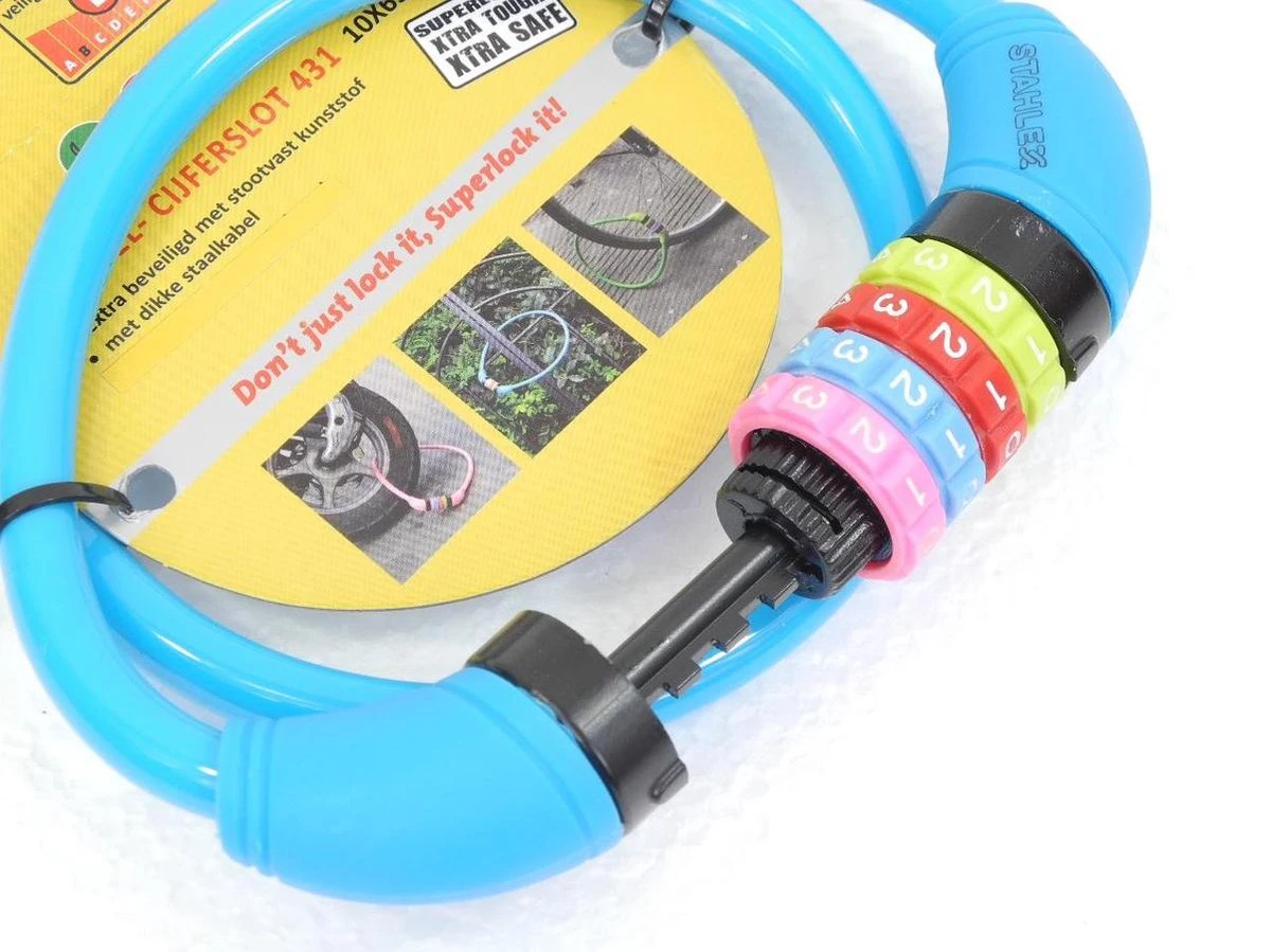 Benson Stahlex Ø10mm / 65cm Kabelslot Schlechts 230g Met Cijferslot | Het Eerste Fietsslot Voor Uw Kind | Blauw 4 Benson Stahlex Ø10mm / 65cm Kabelslot Schlechts 230g Met Cijferslot | Het Eerste Fietsslot Voor Uw Kind | Blauw - Afbeelding 2