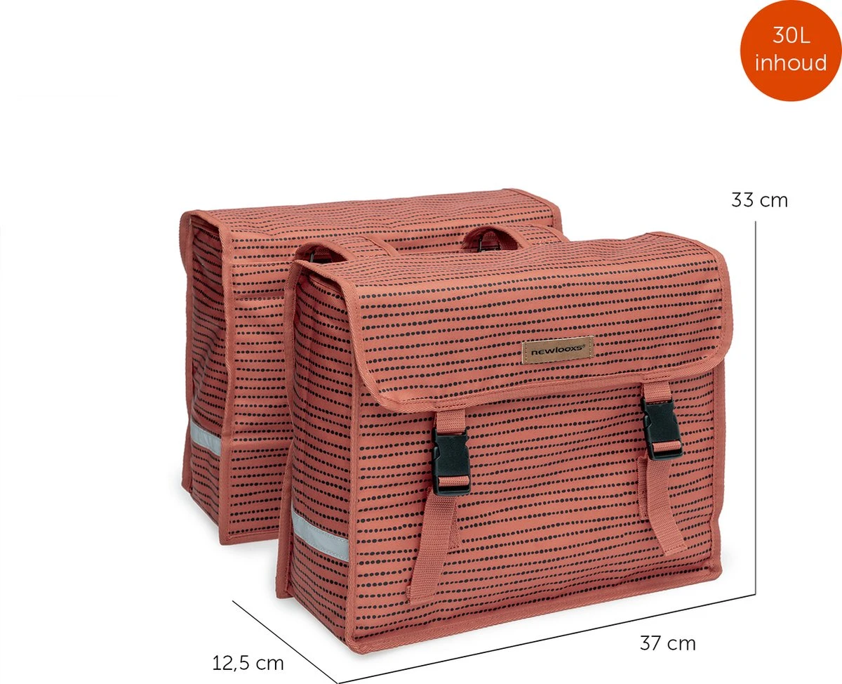 New Looxs Fiori Double Nomi Dubbele Fietstas - 30 Liter - Rood 5 New Looxs Fiori Double Nomi Dubbele Fietstas - 30 Liter - Rood - Afbeelding 3