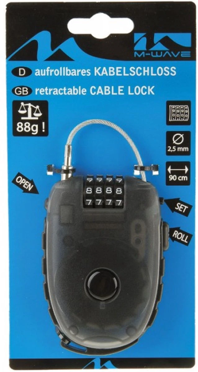 Kabelslot Met Oprolbare Staalkabel M-Wave Lock 'n Roll - 90 Cm X 2,4 Mm (op M-wave Kaart) 4 Kabelslot Met Oprolbare Staalkabel M-Wave Lock 'n Roll - 90 Cm X 2,4 Mm (op M-wave Kaart) - Afbeelding 2